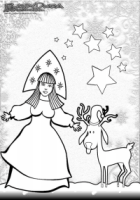 Winter-Ausmalbild-Schneemädchen-Snegurotschka-und-Rentier