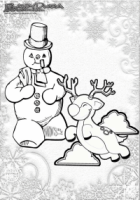 Winter Ausmalbild Schneemann und Rentier