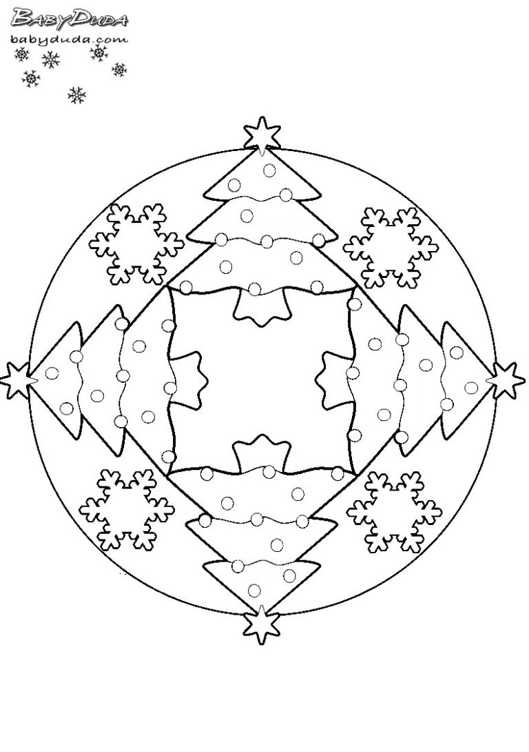Winterbilder Mandala ️ Schneeflocken & Weihnachtsbaum | BabyDuda » Malbuch