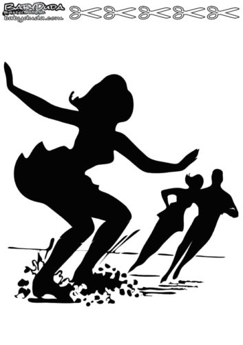 Winterbild Scherenschnitt Vorlage Eiskunstlauf. Bastelanleitung Ausdrucken, Ausmalen, Ausschneiden. Fensterschmuck DIY.