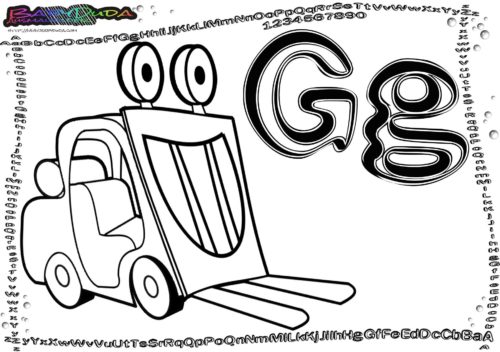 Alphabet ABC-Ausmalbild Buchstabe G-Gabelstapler