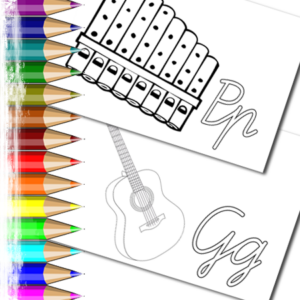 ABC Ausmalbilder Instrumente mit Anfangsbuchstaben | BabyDuda » Malbuch