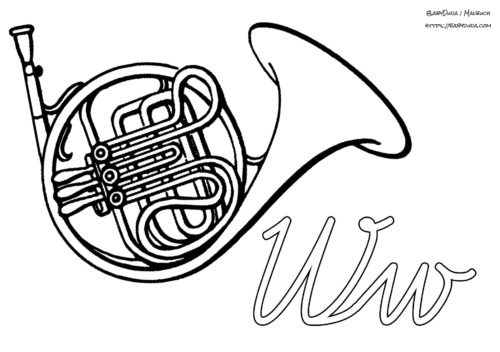 Alphabet Ausmalbild W-Waldhorn