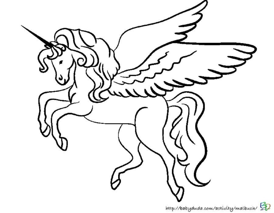 Ausmalbild Einhorn - Pferd mit Flügel für Kinder zum Ausmalen