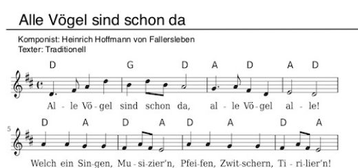 Alle Vögel sind schon da - Kinderlied aus dem kostenlosen Liederbuch: Lieder zum Frühling zum mitsingen für Kinder.