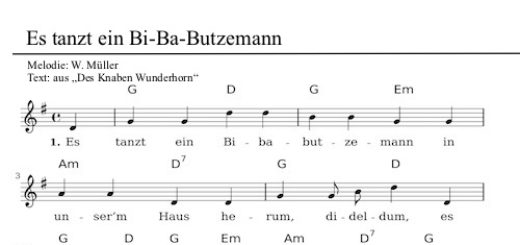 Kinderlied - Es tanzt ein Bi-Ba-Butzemann. Noten und Lied. Singspiel und Kreisspiel Anleitung