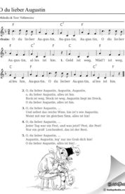 O du lieber Augustin - Volkslied kostenlos. Akkorde, Noten F-Dur. Lied für Kinder Noten PDF & Text Download. MP3 anhören & gratis herunterladen. Für Kita & Schule gemafrei