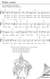 Widele wedele - Volkslied kostenlos. Akkorde, Noten G-Dur. Lied für Kinder Noten PDF & Text Download. MP3 anhören & gratis herunterladen. Für Kita & Schule gemafrei